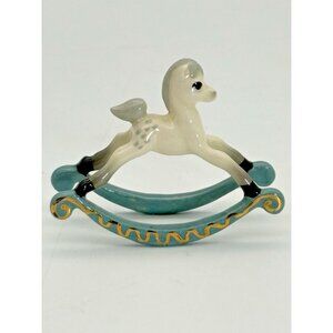 Retired Hagen-Renaker Miniature Blue Rocking Horse - Vintage Ceramic Figurine